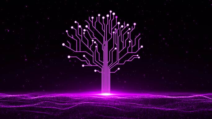 4K紫色粒子海洋大树生长