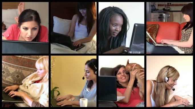 女人们在家用电脑分屏特写