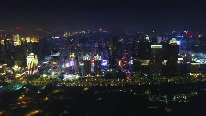 航拍海南自贸港高楼夜景2K