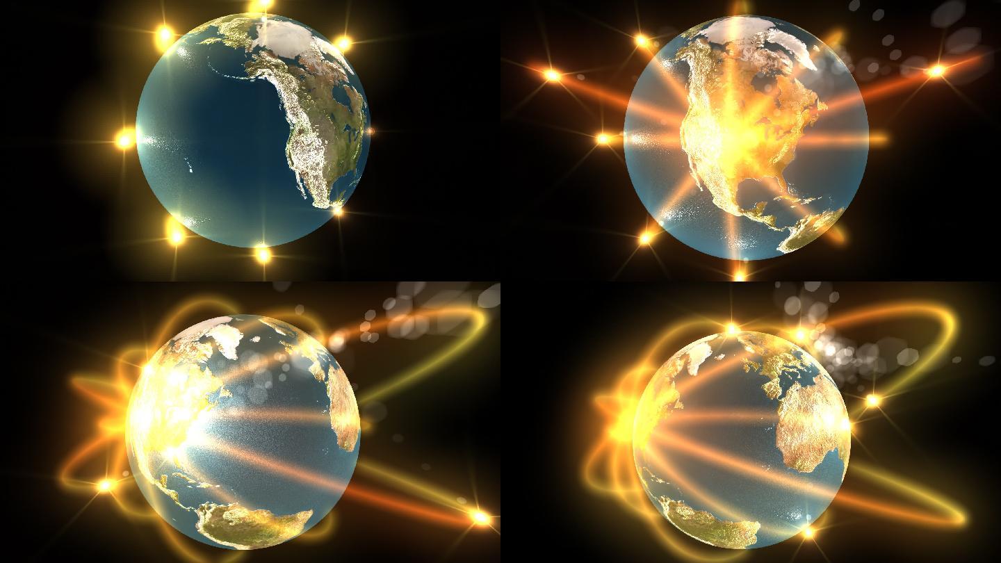 3D动画地球特效汇聚光线链接