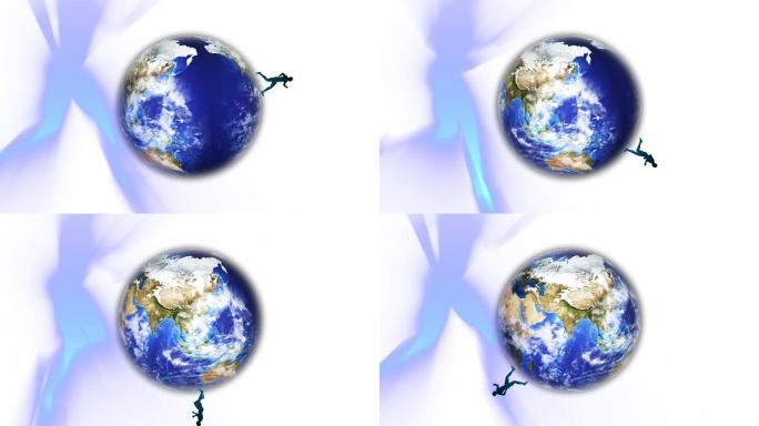 3D人围着地球跑特效