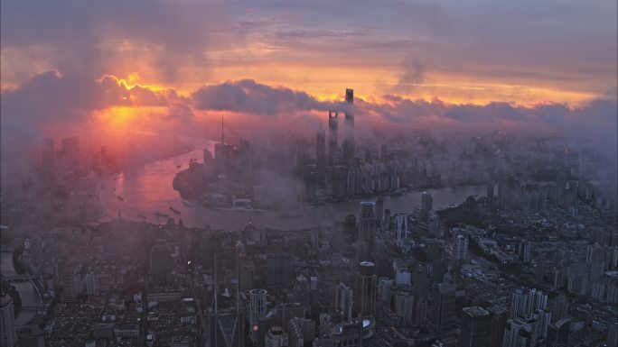 【4K】上海外滩日出火烧云盛况
