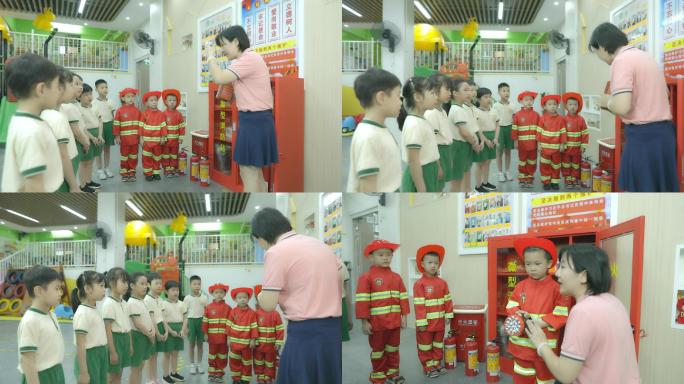 4K高清幼儿园小朋友学习消防参观消防知识