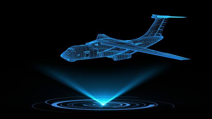 4k蓝色科技大型运输飞机动画素材带通道