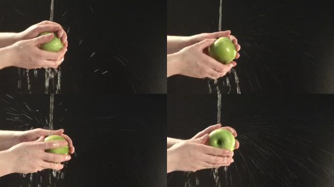 人的手清洗苹果特写