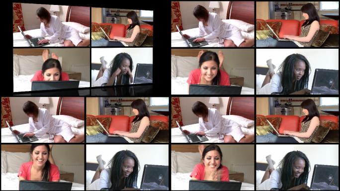 女人们在家用电脑特写