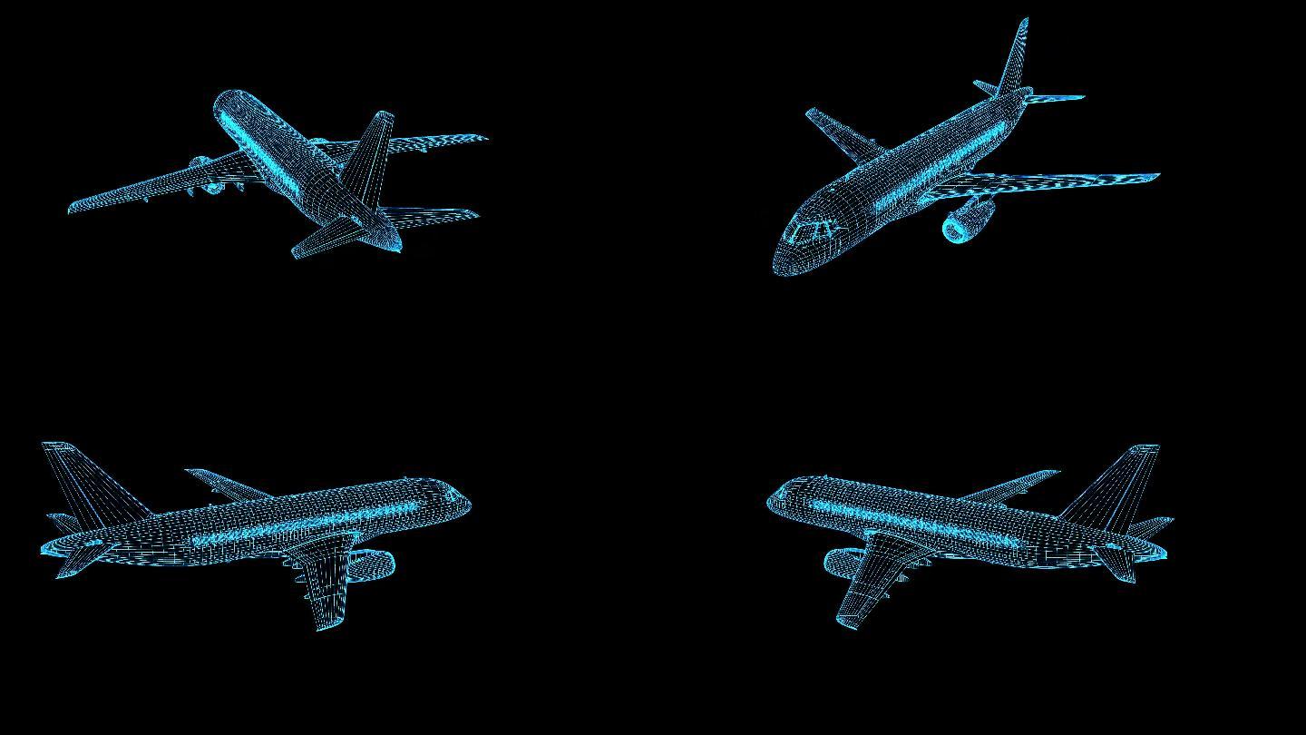 4K科技蓝色全息航空飞机动画素材带通道