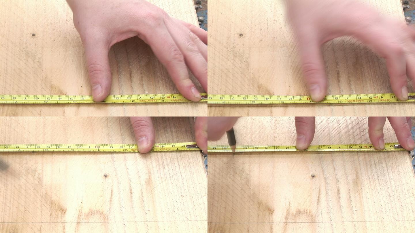 测量木板特写木工工匠
