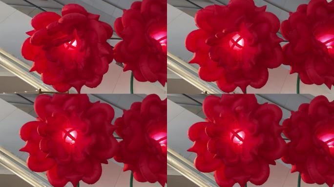 商场酒店大厅红色玫瑰花气球喜庆装饰创意
