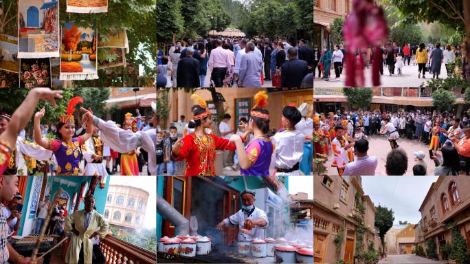 喀什古城 新疆节日 新疆集市 古城人流