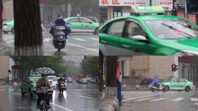 雨中快递小哥行人三轮