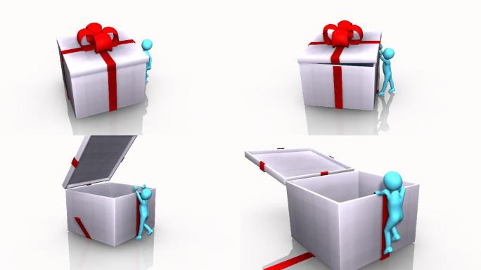 3D人打开礼品盒动画特效