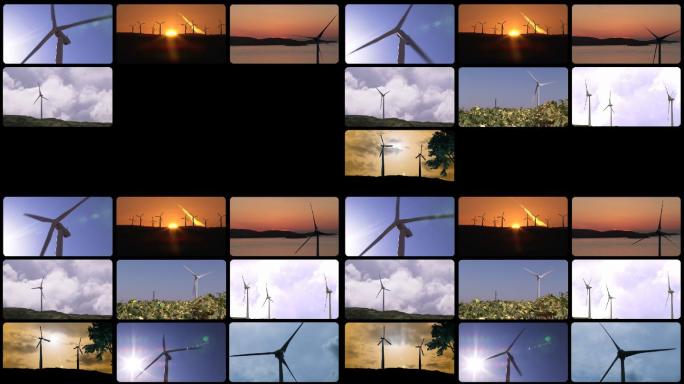 大风车多镜头特写清洁绿色能源可持续发展环