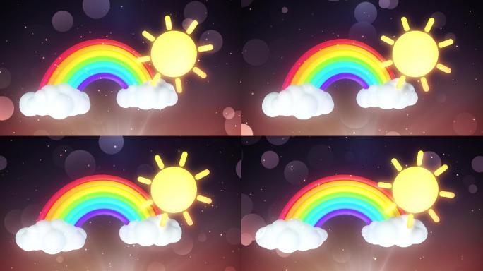 彩虹太阳卡通动画循环视频背景