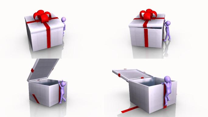 3D男子爬进礼品盒动画特效