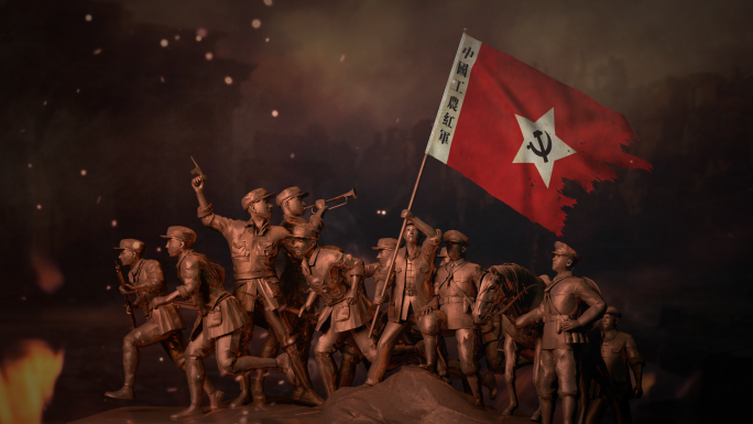 战火中的红军军旗雕塑