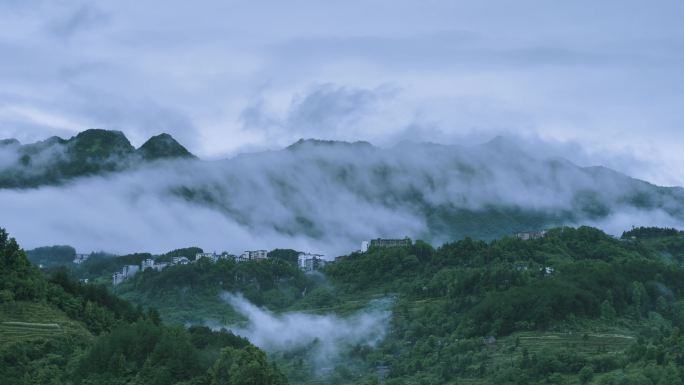 云雾山间农村流云扶贫航拍4k 乡村振兴