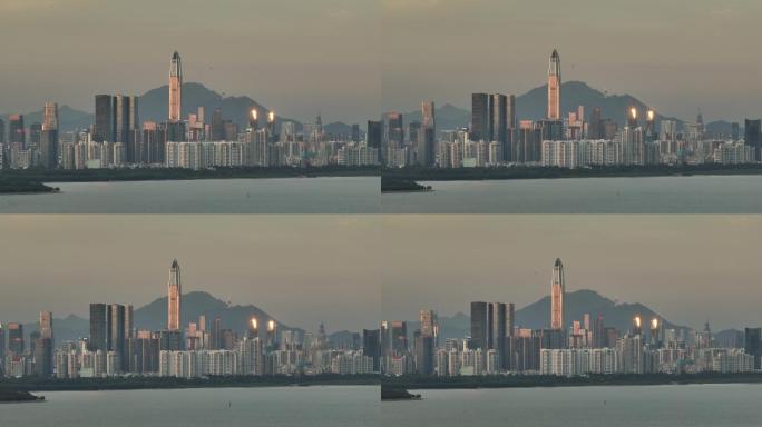 4K正版-日落夕阳光下的城市CBD建筑群