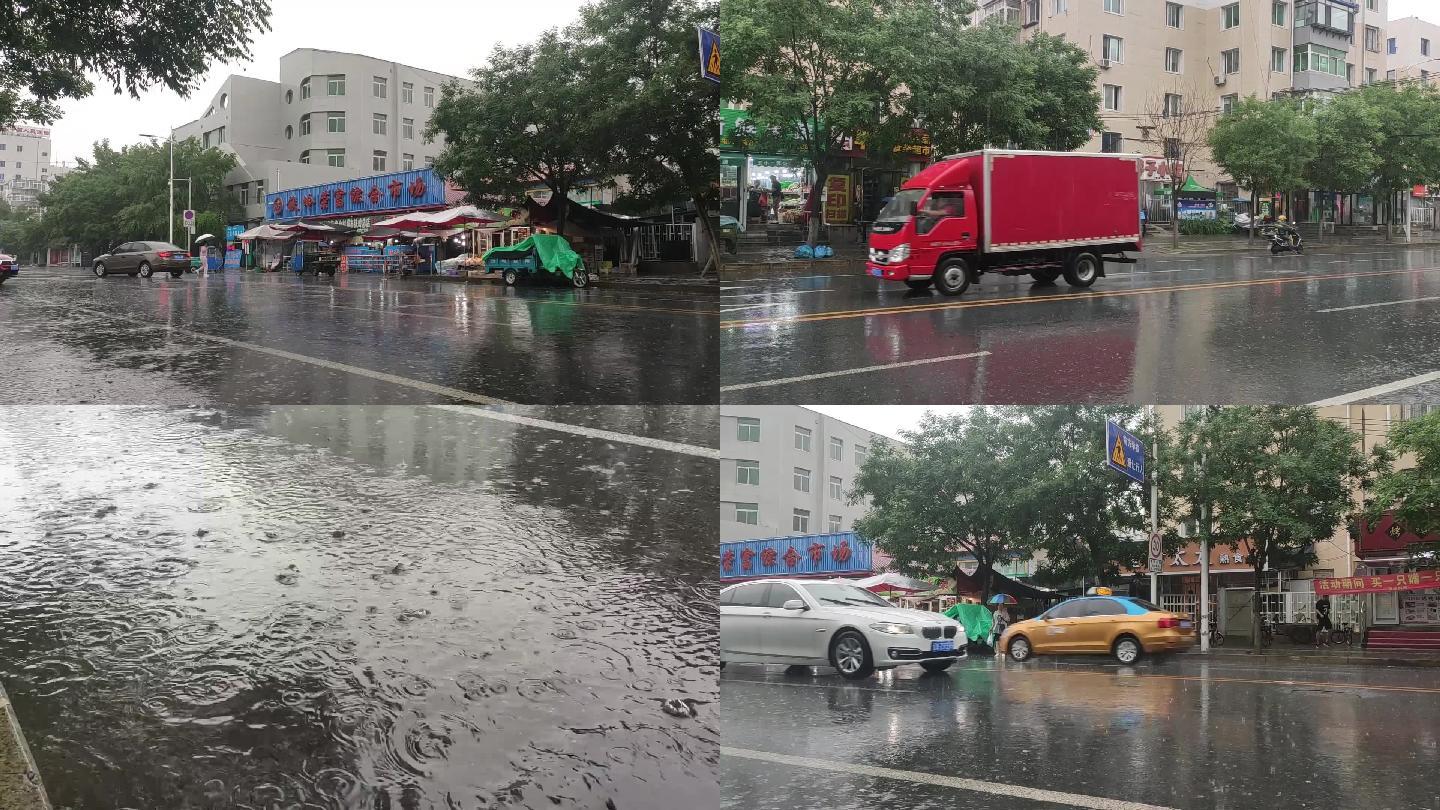 下雨天 外卖小哥 车辆雨中行驶 辽宁大雨