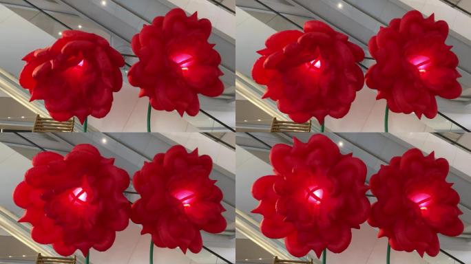 商场红色气球玫瑰花喜庆装饰自动感应开花
