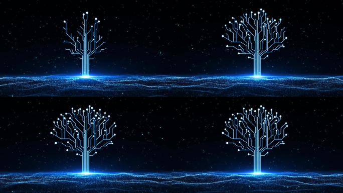 4K蓝色粒子海洋大树生长