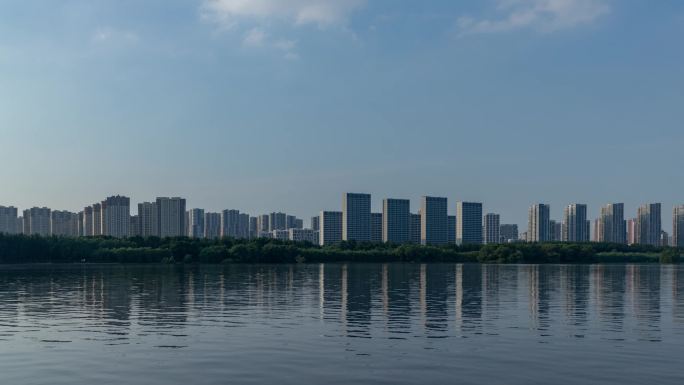 浑河边城市现代建筑白天到夜晚全景