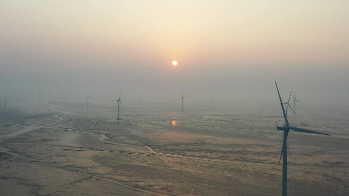 海上滩涂潮间带风电场航拍视频