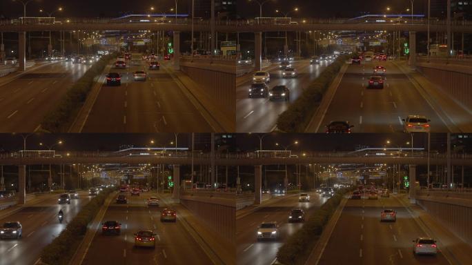 北京城市夜晚道路车辆延时空镜