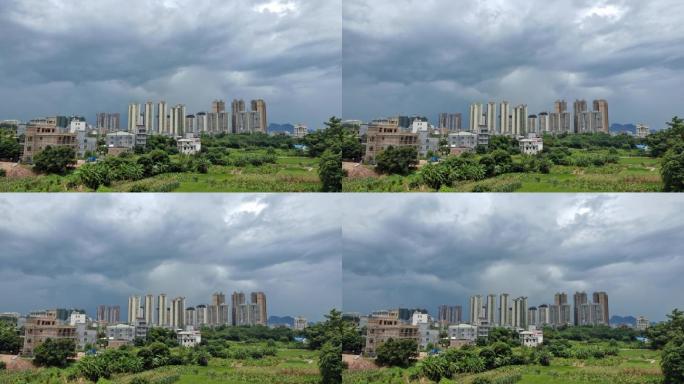 郊外郊区城市高楼建筑乌云密布大雨来临