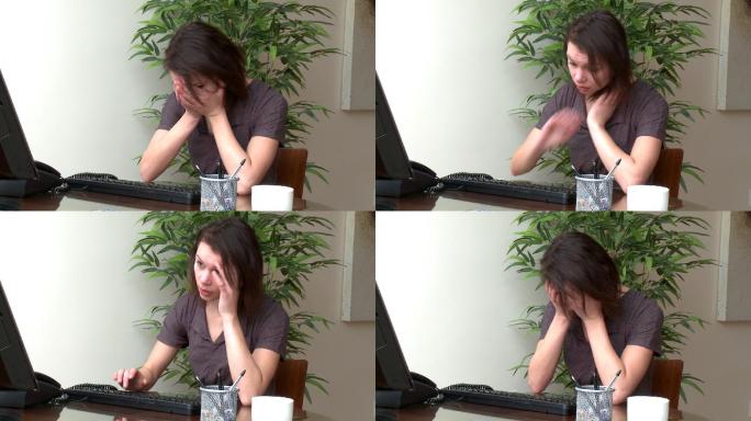 女人在家办公特写焦虑外籍人士电脑