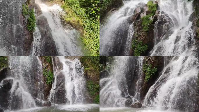 瀑布流水山涧泉水热带雨林高山流水瀑布激流