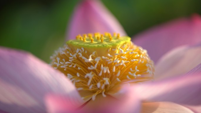 江南荷塘荷花莲蓬花蕊特写阳光早晨杭州西湖