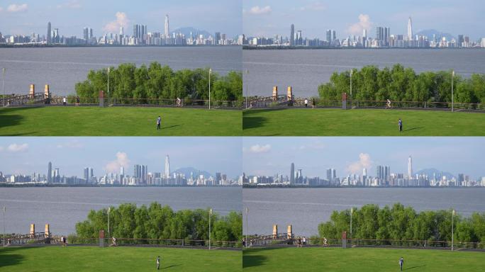 4K正版-实拍深圳湾公园游玩的游客市民