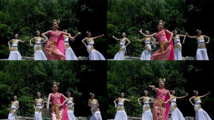 一群跳舞的傣族女孩 少数民族 载歌载舞