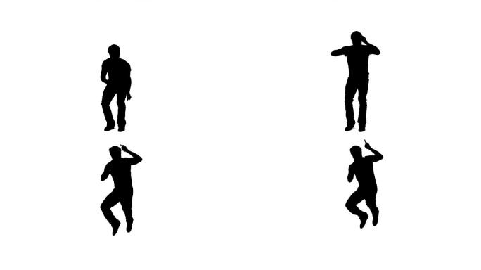 一个男性跳跃剪影慢镜头，在白色背景下