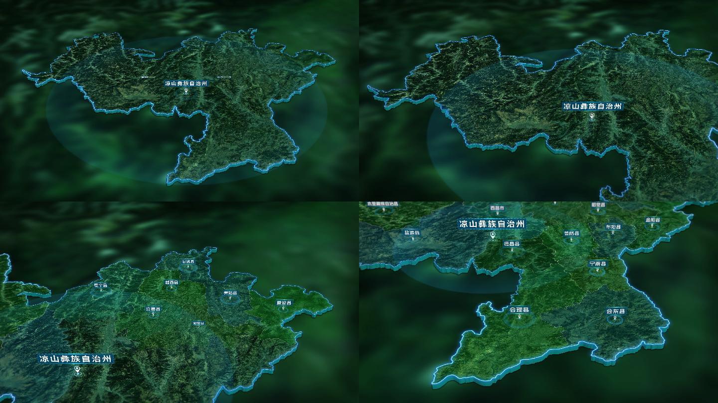 4K三维凉山彝族自治州行政区域地图展示
