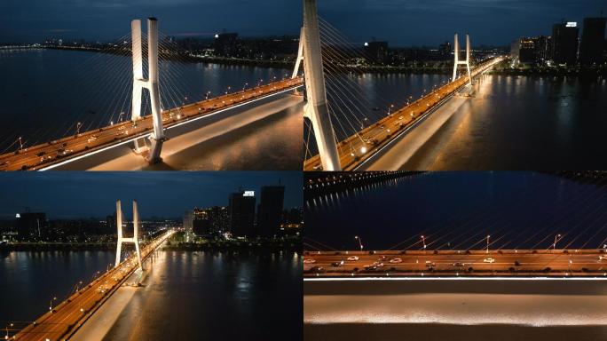 4K航拍湘潭三大桥夜景