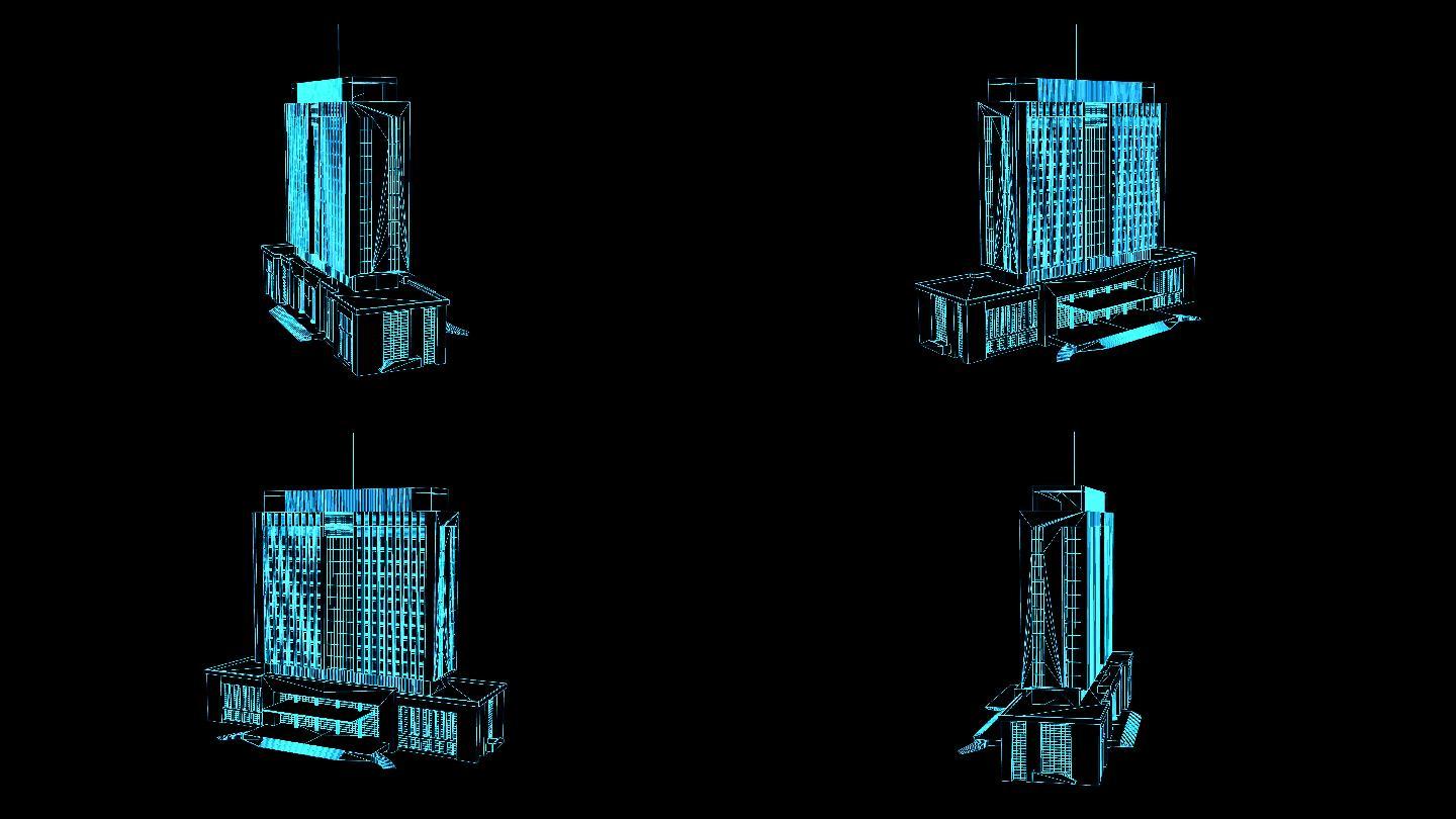 4K蓝色科技线条全息大楼素材动画带通道