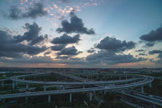 上海外环北翟路立交桥日转夜延时