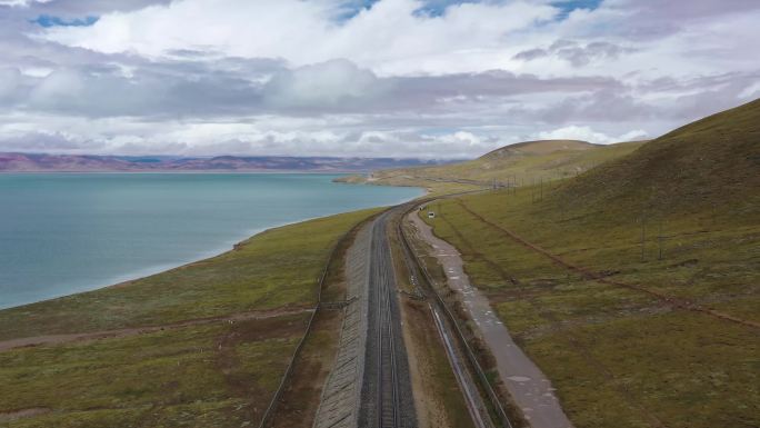青藏铁路 安多 措那湖湖航拍 4K