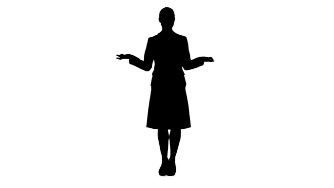 一个女人的剪影在白色的背景下站着说话