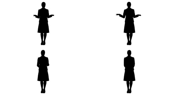 一个女人的剪影在白色的背景下站着说话