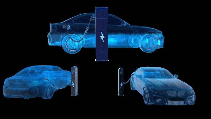4K三维光影新能源汽车充电桩充电通道循环