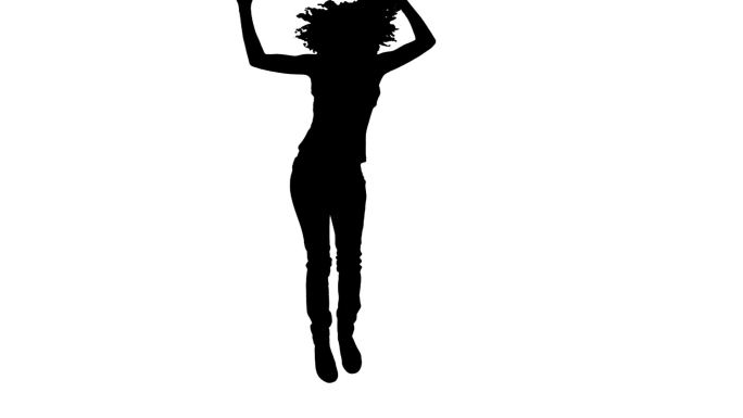 女子黑色剪影舞动慢镜头，在白色背景下