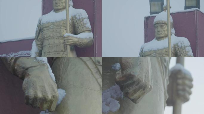 秦汉都城士兵雕塑雪景
