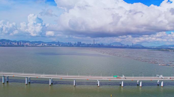 航拍深圳湾大桥深圳公园超级总部基地视频