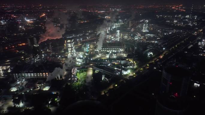 钢铁厂重工业夜景航拍