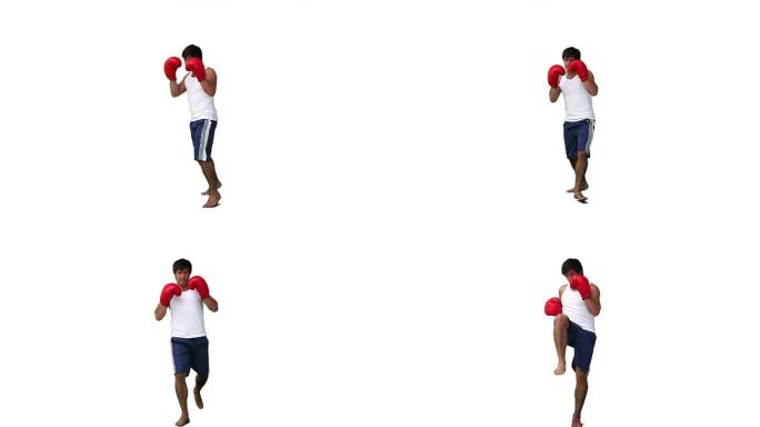 一个男人在白色背景下练习跆拳道