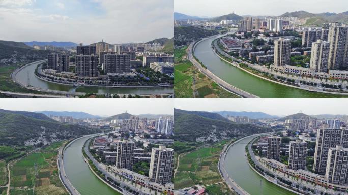 小城市护城河航拍实景