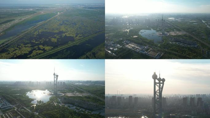 大庆湿地桥观鸟塔4K航拍